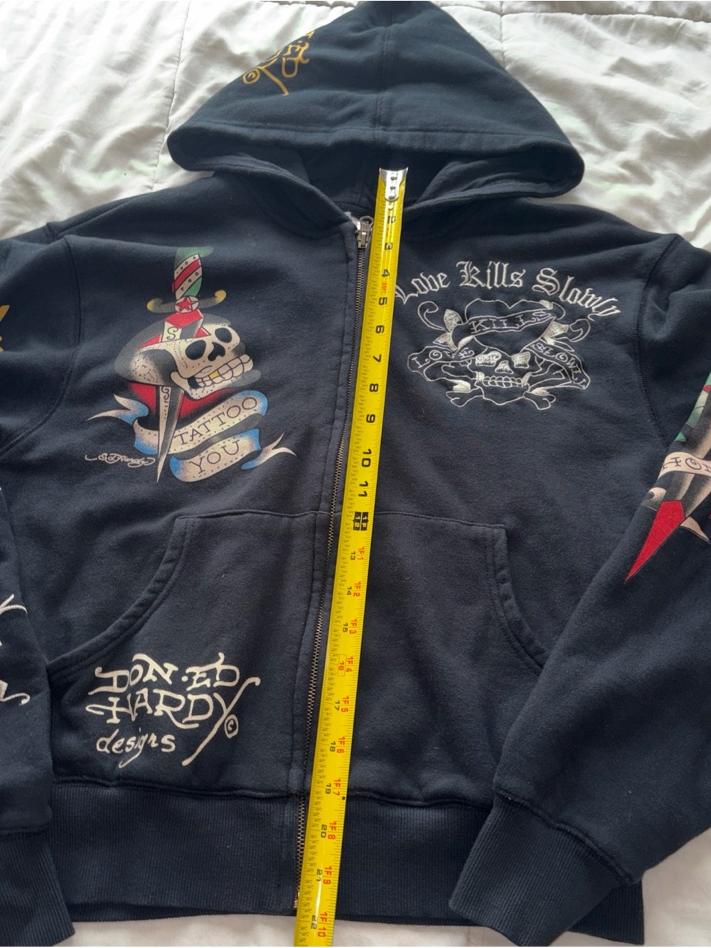 Vintage Ed Hardy by Christian Audigier "Love Kills Slowly" Black Zip-Up Hoodie.